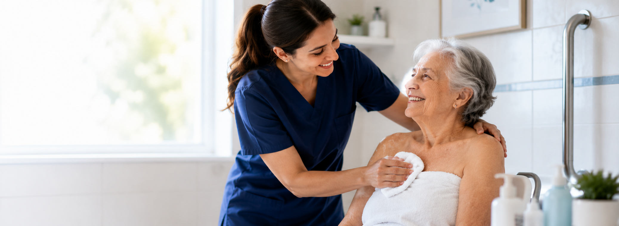 Caregiver assisting senior with bathing and personal hygiene in Edinburg TX