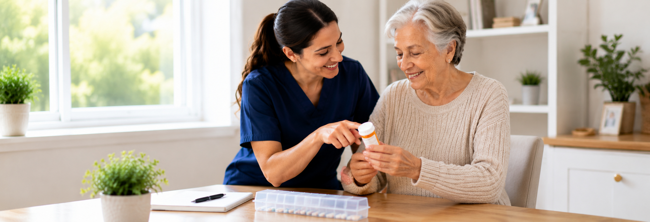 Caregiver helping senior manage medications and reminders in Edinburg TX
